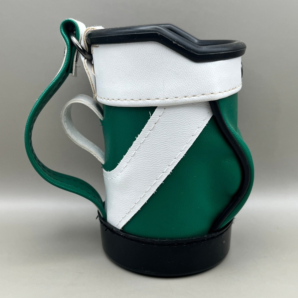 Vtg Style Golf Bag Koozie Pencil Cup Holder Green White Novelty Pen Faux-Leather